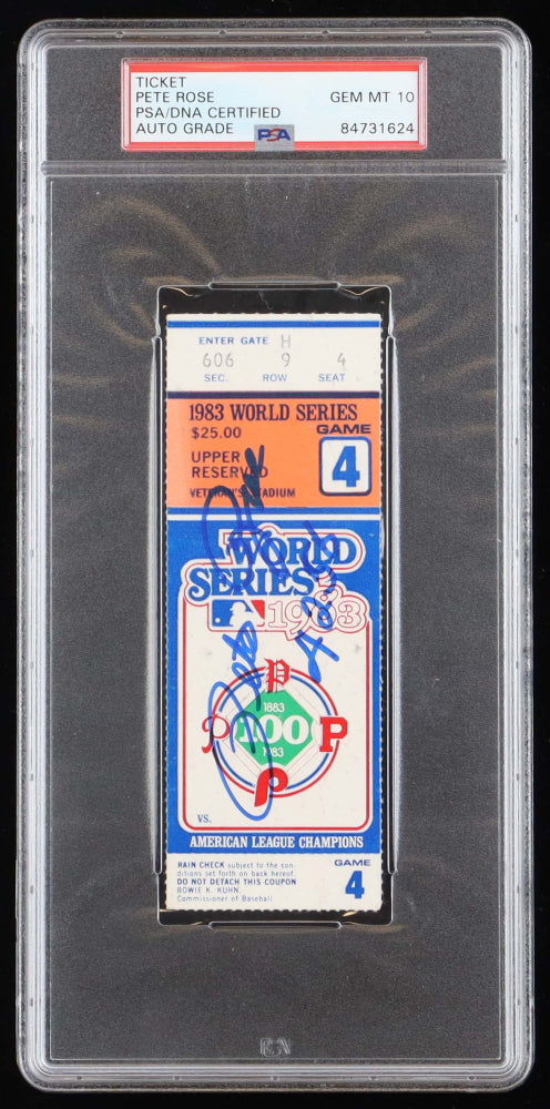Pete Rose Signed 1983 World Series Game 4 Ticket Stub Inscribed "4256" - Autograph Graded PSA 10