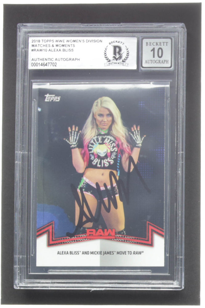 Alexa Bliss Signed 2018 Topps WWE Women's Division Matches and Moments #RAW10 (Beckett) Autograph Graded Beckett (BAS) 10