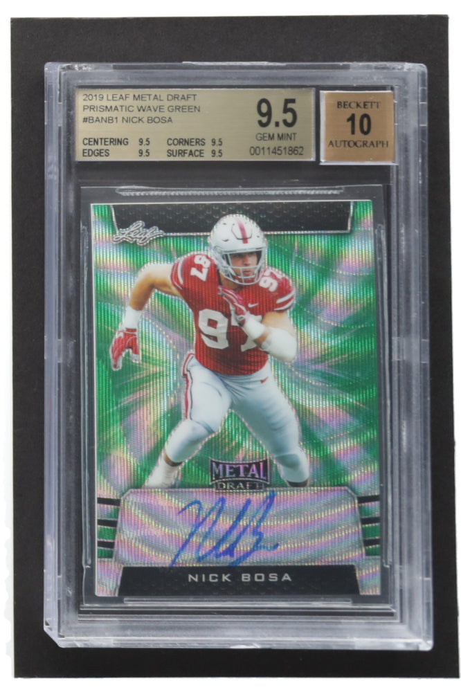 Nick Bosa 2019 Leaf Metal Special Release Prized Rookie Wave Green #PR1920 #2/5 (BGS 9.5) - Serially Numbered #2 / 5 / Autograph Graded Beckett (BGS) 10 - Rookie Card