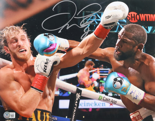 Floyd Mayweather Jr. Signed (Beckett) 11x14 Photo vs. Logan Paul - Beckett Witnessed