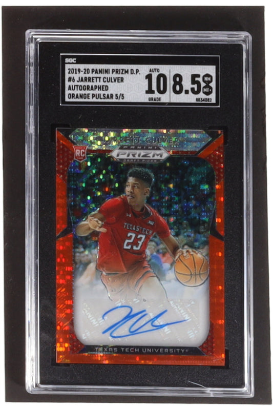 Jarrett Culver 2019-20 Panini Prizm Draft Picks Autographs Prizms Orange Pulsar #6 RC - Serially Numbered  #5/5 Card Grade (SGC 8.5) Autograph Graded (SGC) 10 - Rookie Card