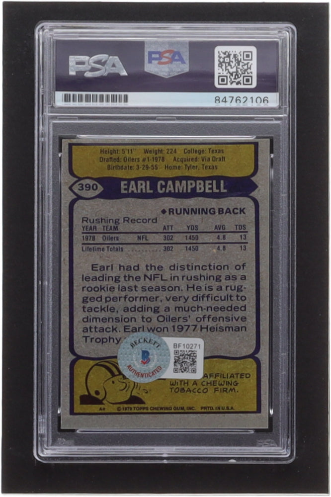 Earl Campbell Signed 1979 Topps #390 Reprint RC Inscribed "HOF 91" (PSA & Beckett) Rookie Card