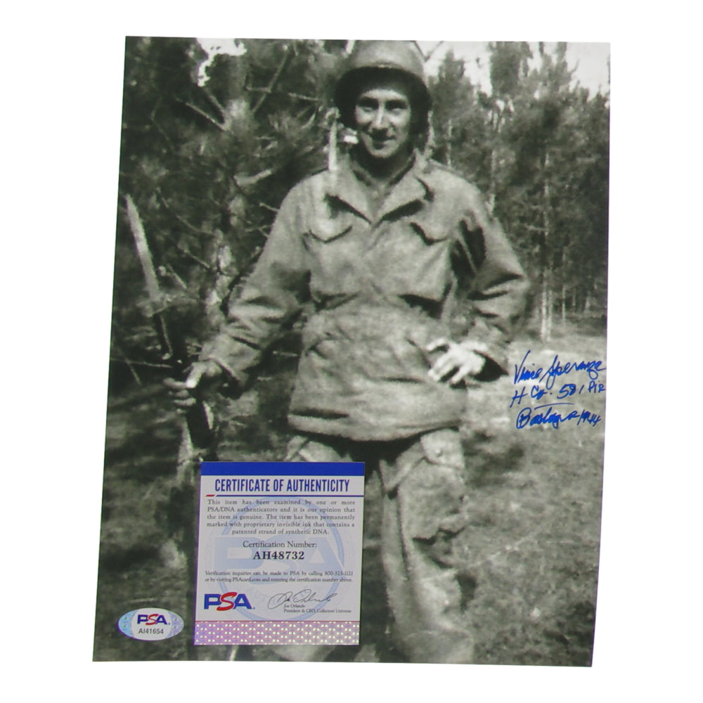 Vincent Speranza Signed (PSA) US Army WWII 8x10 Photo Inscribed "H Co. 501 PIR Bastogne 1944"