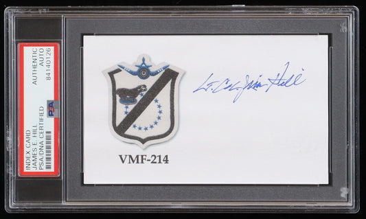 James E. Hill Signed 3x5 Cut (PSA) -US Air Force WWII Flying Ace - Four Star General