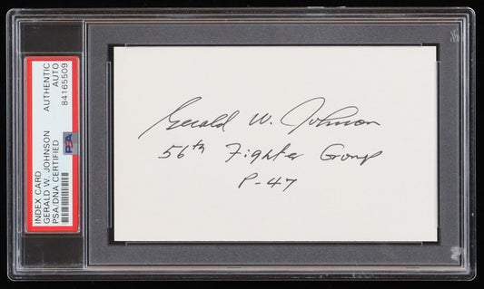 Gerald W. Johnson Signed 3x5 Cut (PSA Encapsulated) - US Air Force WWII