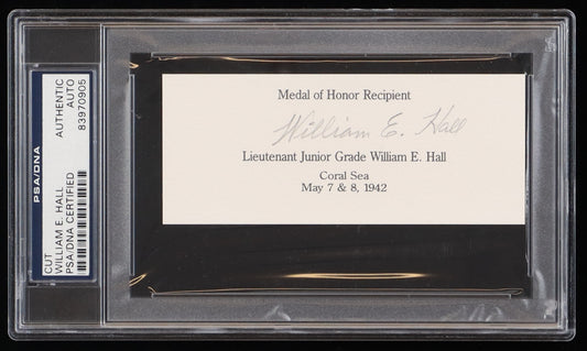 William E. Hall Signed 2x4.75 Cut (PSA) - US Naval Reserve WWII - Medal of Honor