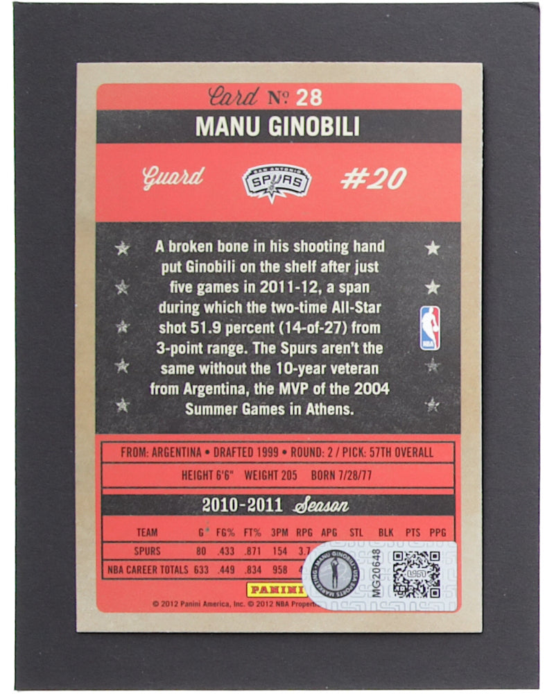 Manu Ginobili Signed 2011-12 Panini Past and Present #28 (Ginobili)