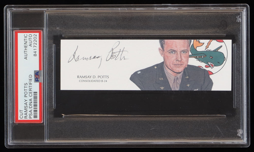 Ramsay Douglas Potts Signed 1.5x5 Cut (PSA) - US Army Air Force WWII