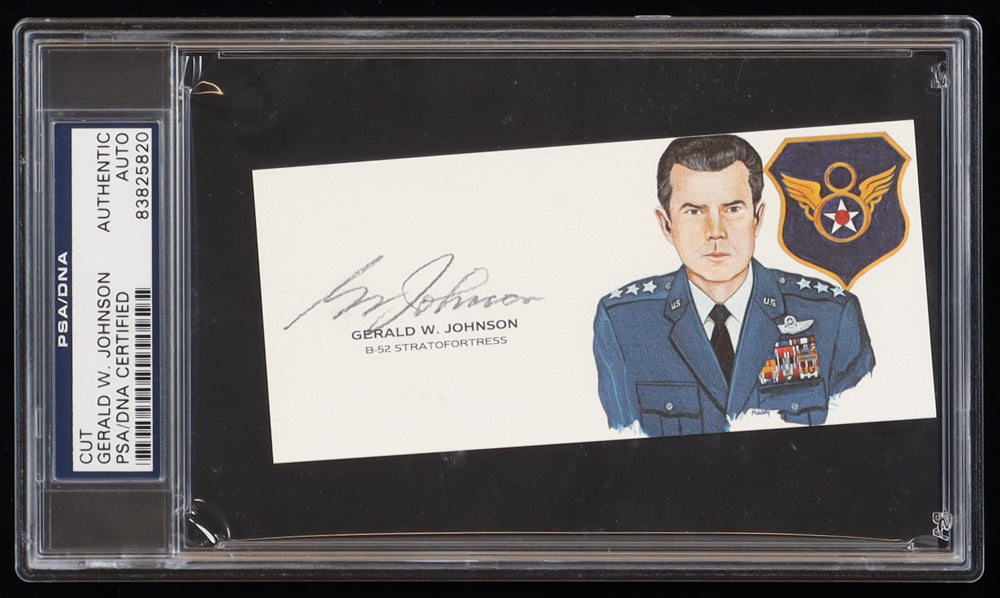 Gerald W. Johnson Signed 2.5x5 Cut (PSA) - US Air Force WWII