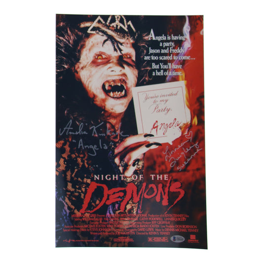 Amelia Kinkade & Linnea Quigley Signed (Beckett) "Night of the Demons" 11x17 Photo Inscribed "Angela" & "Suzanne"