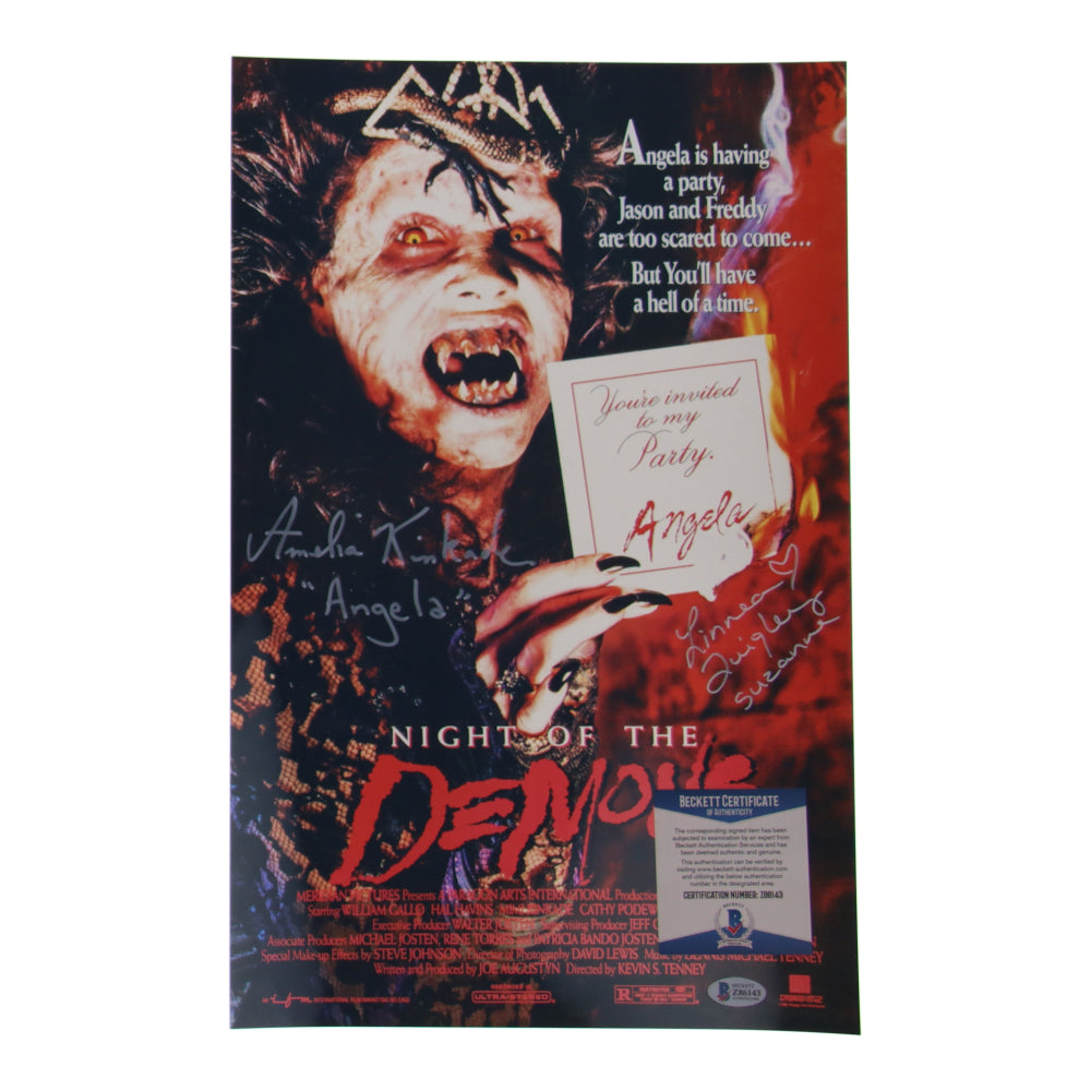 Amelia Kinkade & Linnea Quigley Signed (Beckett) "Night of the Demons" 11x17 Photo Inscribed "Angela" & "Suzanne"