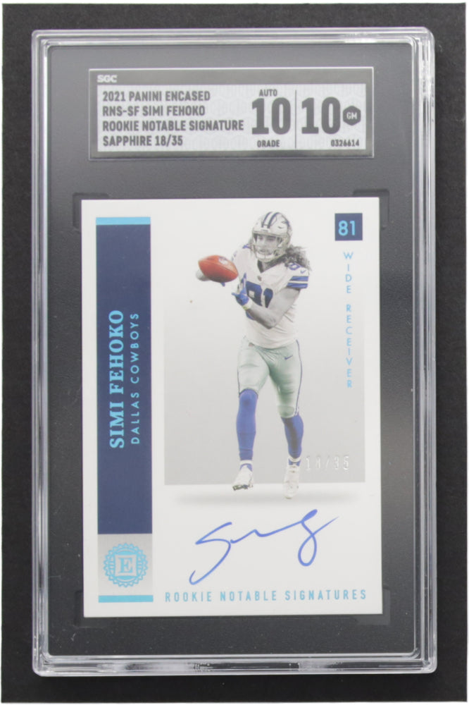 Simi Fehoko 2021 Panini Encased Rookie Notable Signatures Sapphire #RNSSF #18/35 - Card graded (SGC) 10 - Autograph Graded (SGC) 10 - Rookie Card