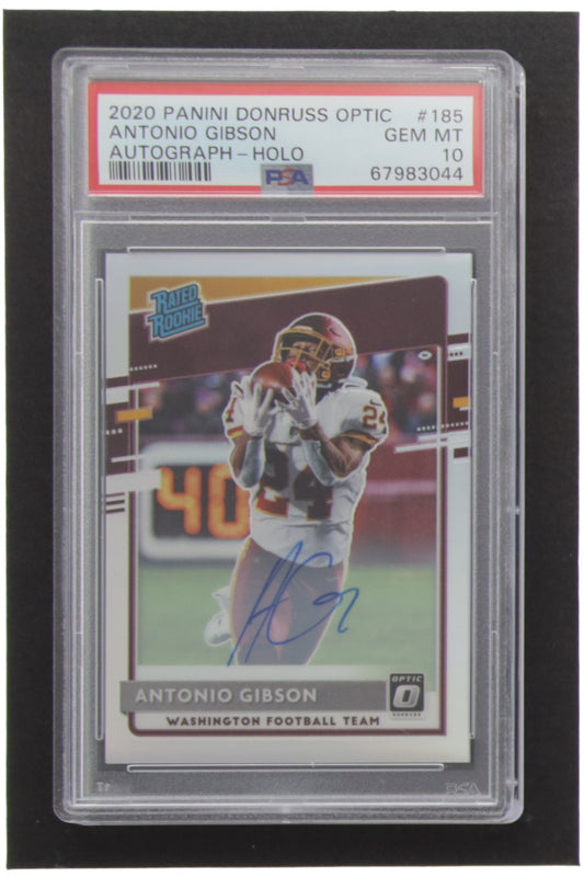 Antonio Gibson 2020 Donruss Optic Rated Rookies Autographs Holo #185 Serially Numbered #21 / 99 - (PSA) 10 - Rookie Card