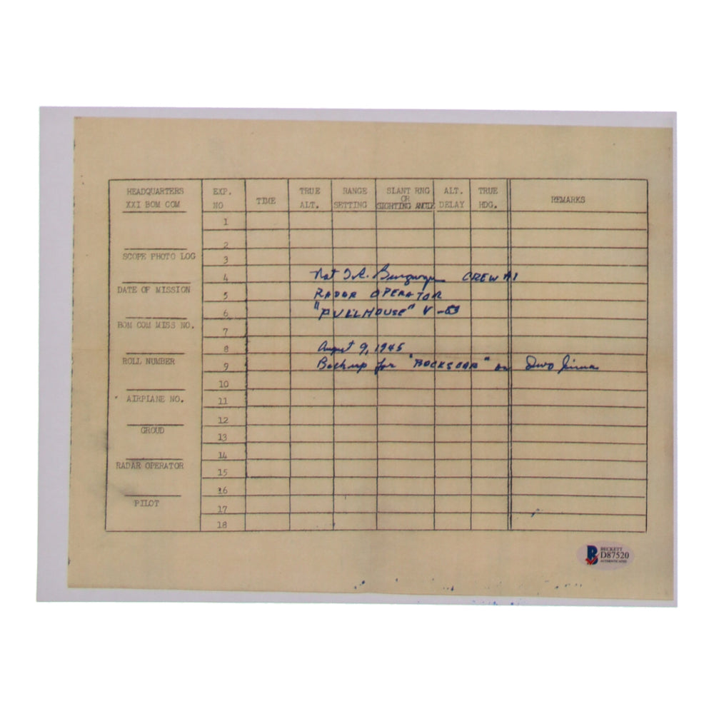 Nathaniel T. Burgwyn Signed (Beckett) 8.5x11 WWII Document Copy with Extensive Inscription