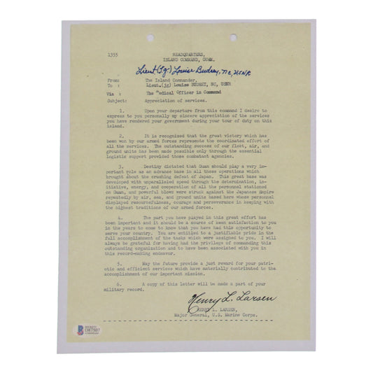 Louise Budrey Signed 8.5x11 WWII Document Copy (Beckett)