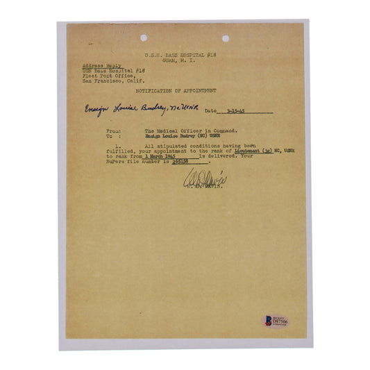 Louise Budrey Signed 8.5x11 WWII Document Copy (Beckett)