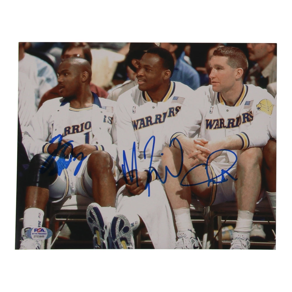 Chris Mullin, Mitch Richmond & Tim Hardaway Signed (PSA) Warriors 8x10 Photo - PSA In-The-Presence