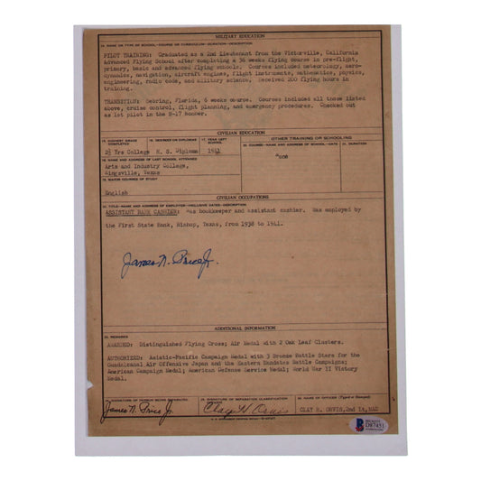 James N. Price Jr. Signed (Beckett) 8.5x11 WWII Document Copy