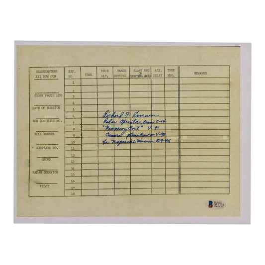 Richard F. Cannon Signed (Beckett) 8.5x11 WWII Document Copy with Service Record Inscription