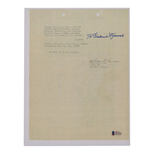 Frederick Zimmerli Signed (Beckett) 8.5x11 WWII Document Copy