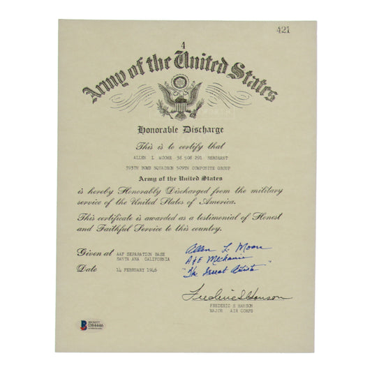 Allen Moore Signed (Beckett) 8.5x11 Document Copy with Service Record Inscription - Australian War Artist WWII