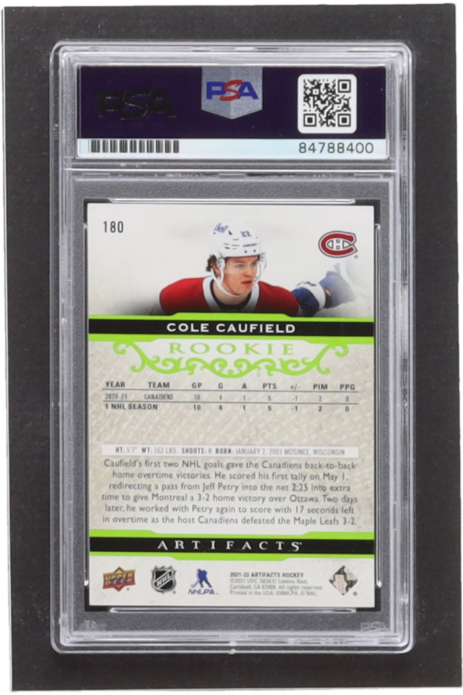 Cole Caufield Signed 2021-22 Artifacts Neon Green #180 (PSA) Autograph Graded (PSA) 10 - Rookie Card