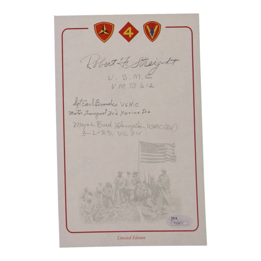 Earl Brandes, Robert Streight & Bud Hampton Signed (JSA) WWII Pearl Harbour - 6x9 Bookplate with Division Inscriptions