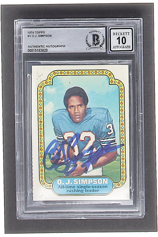 O.J. Simpson Signed 1974 Topps #1 RB - Autograph Graded Beckett (BGS) 10