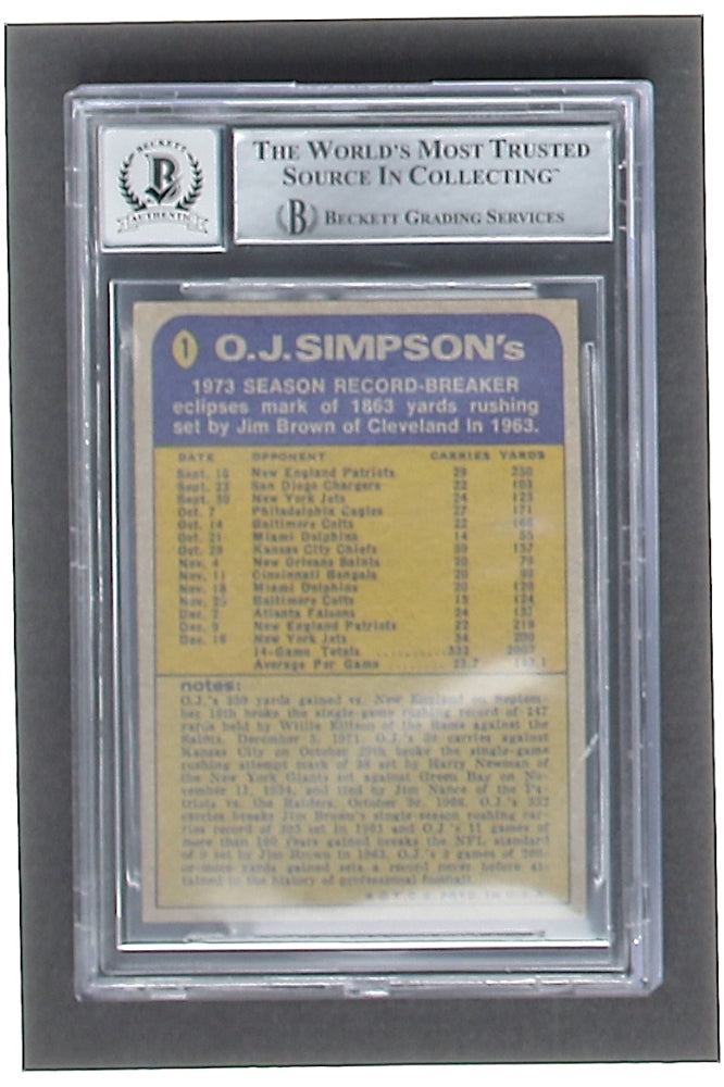 O.J. Simpson Signed 1974 Topps #1 RB - Autograph Graded Beckett (BGS) 10