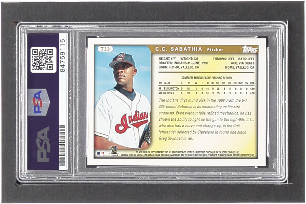 C.C. Sabathia Signed 1999 Topps Traded #T33 RC (PSA) Rookie Card