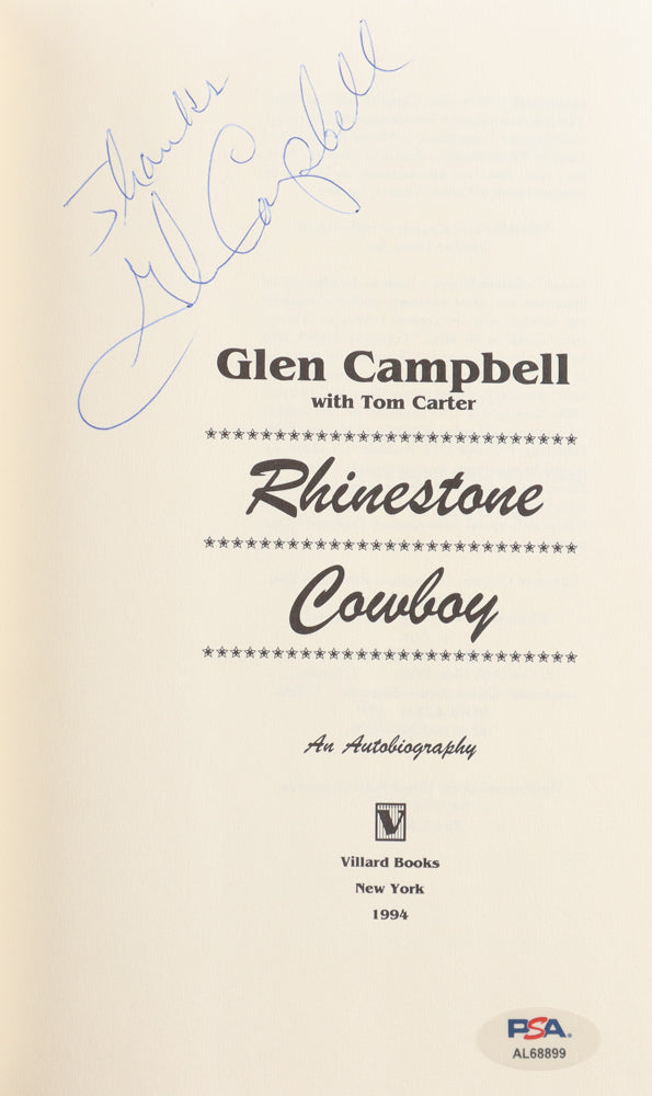 Glen Campbell Signed (PSA) "Rhinestone Cowboy" Hardcover Book Inscribed "Thanks"