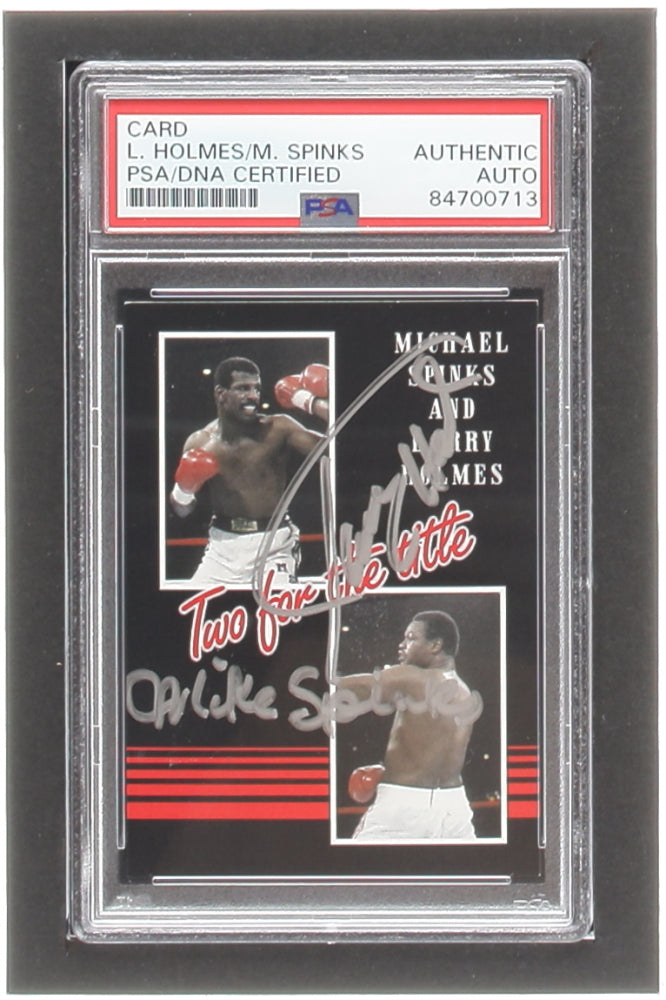 Larry Holmes & Michael Spinks Signed Custom Trading Card (PSA)