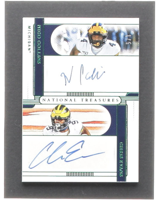 Chris Evans / Nico Collins 2021 Panini National Treasures Collegiate Dual Signatures Emerald #7 #1/5 Serially Numbered #1 / 5 - Rookie Card