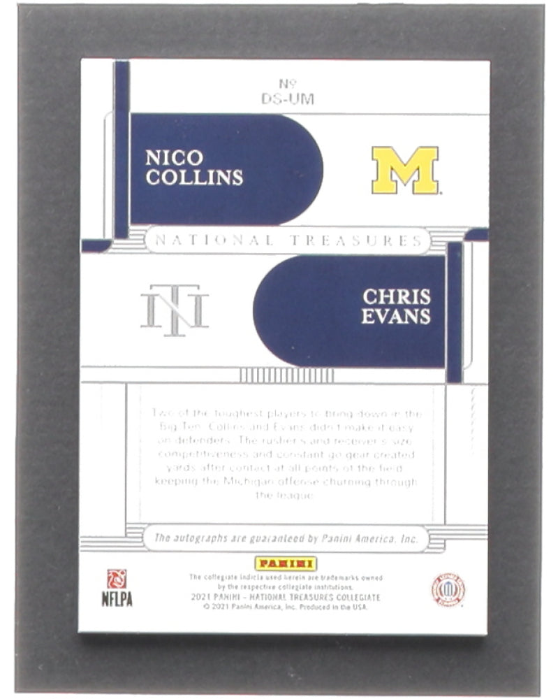 Chris Evans / Nico Collins 2021 Panini National Treasures Collegiate Dual Signatures Emerald #7 #1/5 Serially Numbered #1 / 5 - Rookie Card