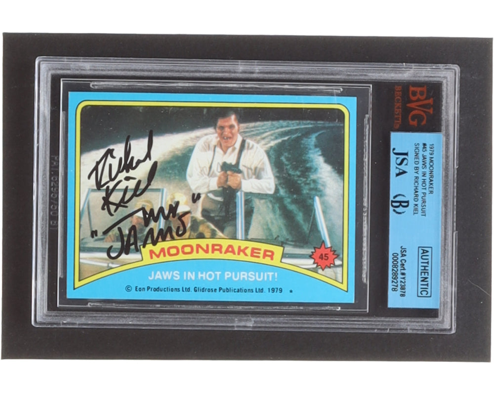 Richard Kiel Signed Jaws in Hot Pursuit 1979 Topps James Bond Moonraker #45 Inscribed "Jaws" (BVG) Jaws Thi