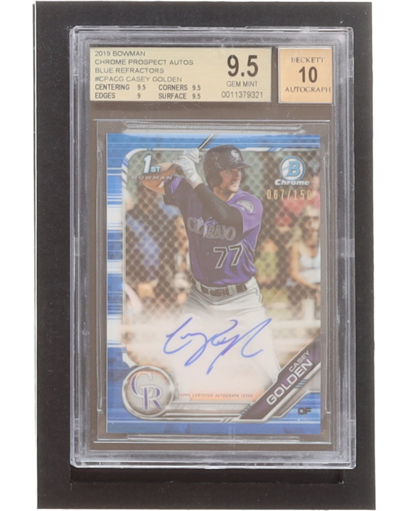 Casey Golden 2019 Bowman Chrome Prospect Autographs Blue Refractors #CPACG #067/150 (BGS 9.5) - Autograph Graded Beckett (BGS) 10 - Rookie Card