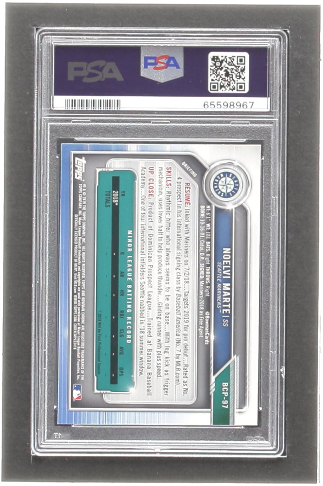 Noelvi Marte Signed 2019 Bowman Chrome Mega Box Prospects #BCP97 (PSA 9) Autograph Graded PSA 10 -  Rookie Card