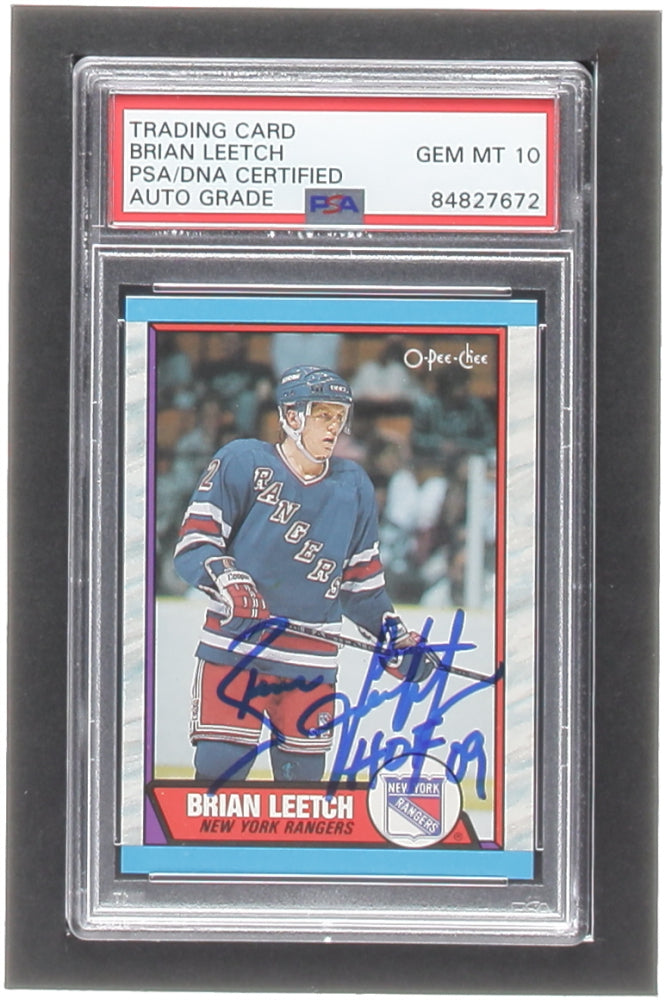 Brian Leetch Signed 1989-90 O-Pee-Chee #136 RC Inscribed "HOF 09" - Autograph Graded - PSA 10 - Rookie Card