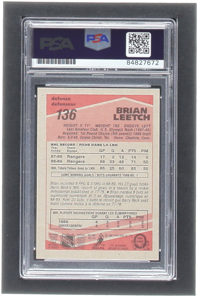 Brian Leetch Signed 1989-90 O-Pee-Chee #136 RC Inscribed "HOF 09" - Autograph Graded - PSA 10 - Rookie Card