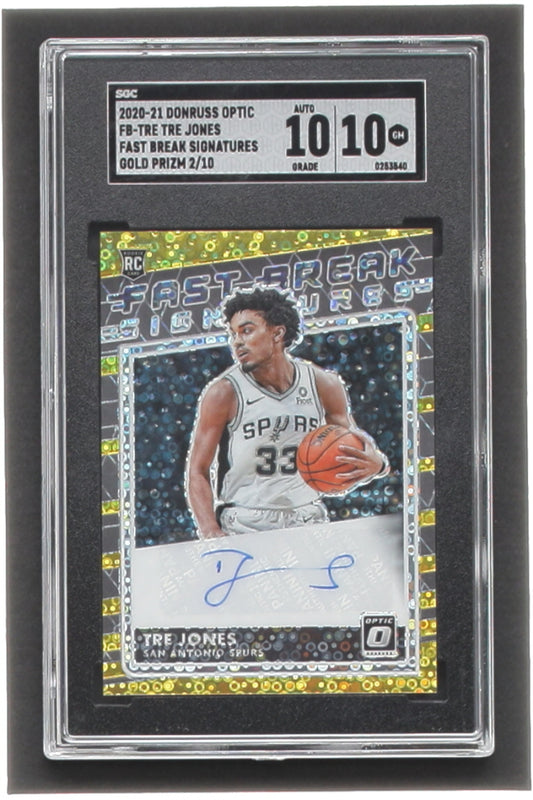 Tre Jones 2020-21 Donruss Optic Fast Break Signatures Gold #88 #2/10 (SGC 10) - Autograph Graded (SGC) 10 - Rookie Card