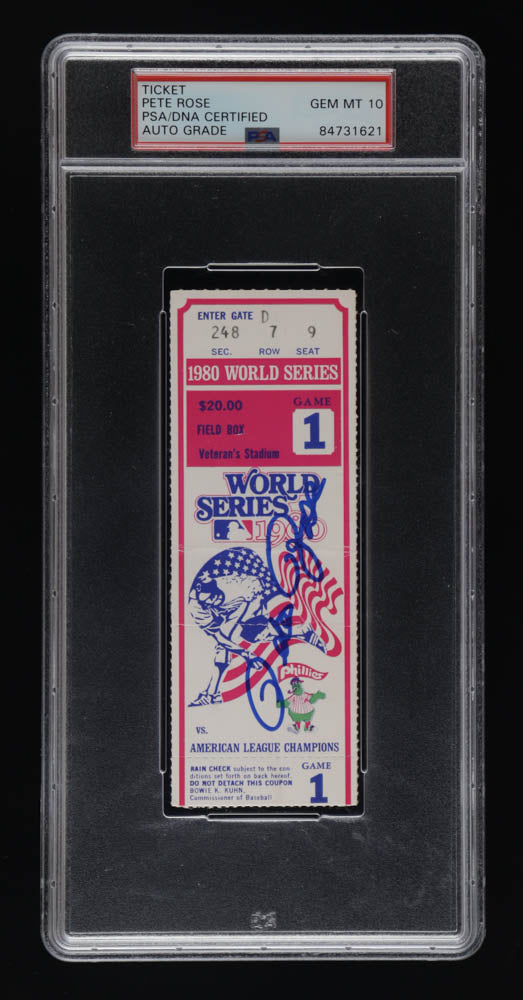 Pete Rose Signed 1980 World Series Game 1 Ticket Stub - Autograph Graded PSA 10