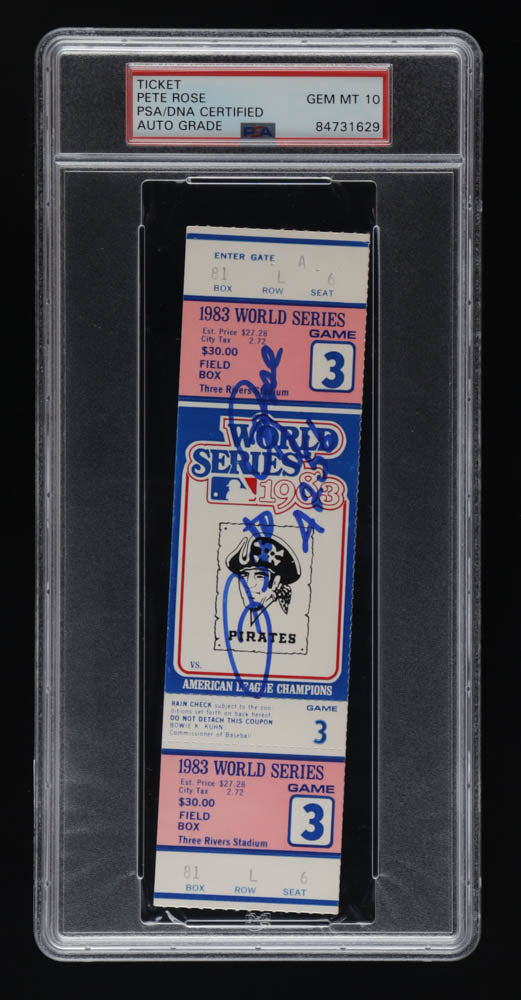 Pete Rose Signed 1983 World Series Game 3 Ticket Stub Inscribed "4256" - Autograph Graded PSA 10