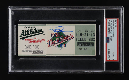 Mark McGwire Signed 1988 Game 5 World Series Ticket (PSA) Autograph Graded PSA 9