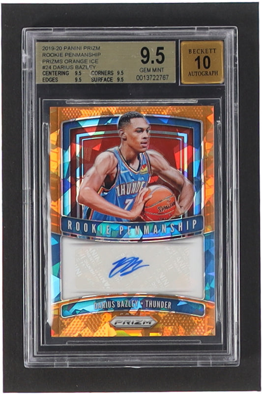 Darius Bazley 2019-20 Panini Prizm Rookie Penmanship Prizms Orange Ice #24 (BGS 9.5) Autograph Graded BGS 10 - Rookie Card