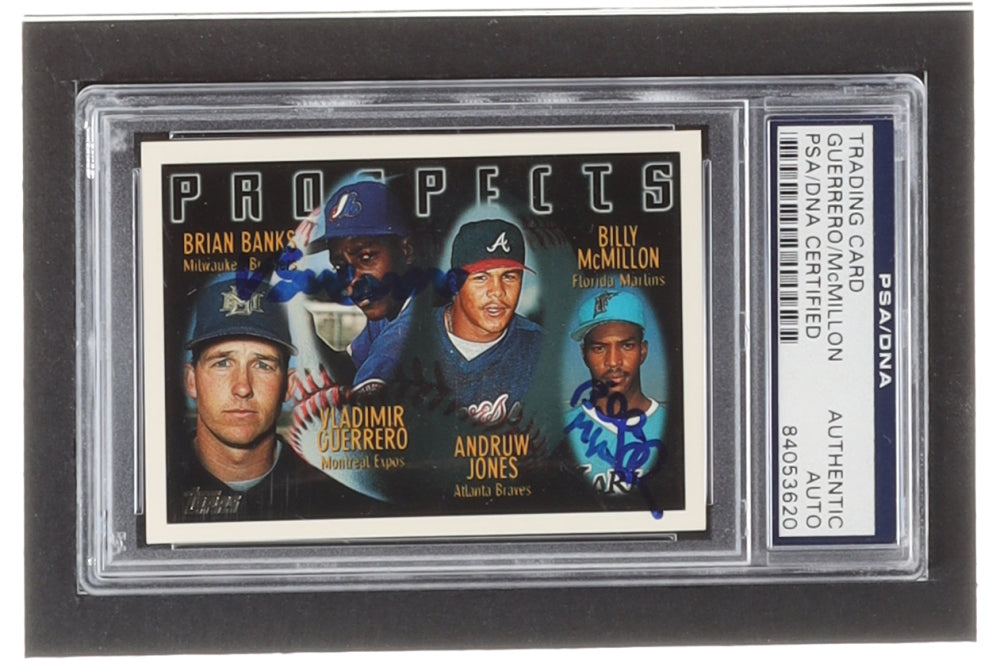 Vladimir Guerrero & Billy McMillon Signed 1996 Topps #435 RC (PSA) Dual Signed Rookie Card