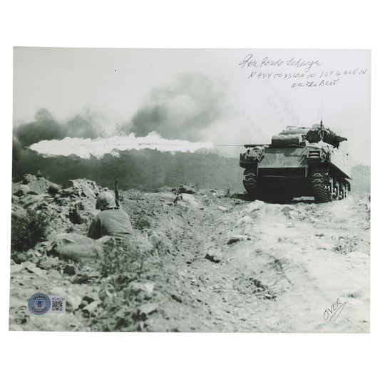 Ron Scharfe Signed (Beckett) 8x10 Photo with Extensive Inscription - Iwo Jima Veteran WWII