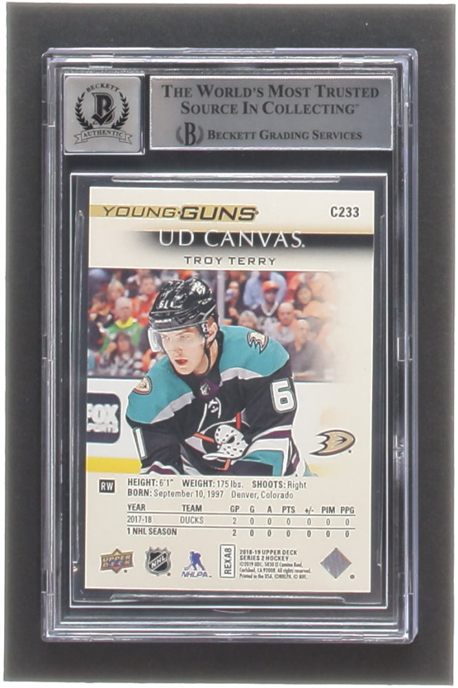 Troy Terry Signed 2018-19 Upper Deck Canvas #C233 YG - Autograph Graded BGS 10 - Rookie Card