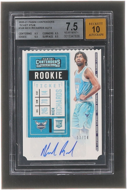 Nick Richards 2020-21 Panini Contenders Ticket Stub #148 Autograph #13/14 RC (BGS 7.5) - Serially Numbered #13 / 14 - Autograph Graded (BGS) 10 - Rookie Card