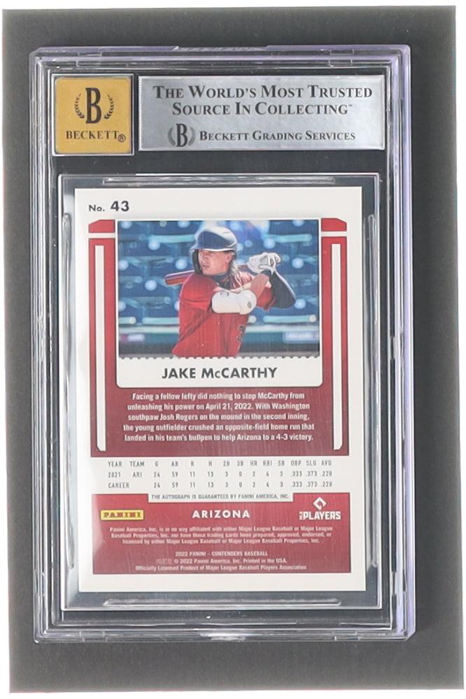 Jake McCarthy 2022 Panini Chronicles Contenders Rookie Playoff Ticket #43 #13/18 RC (BGS 8.5) Rookie Card | Serially Numbered #13 / 18 | Autograph Graded Beckett (BGS) 10