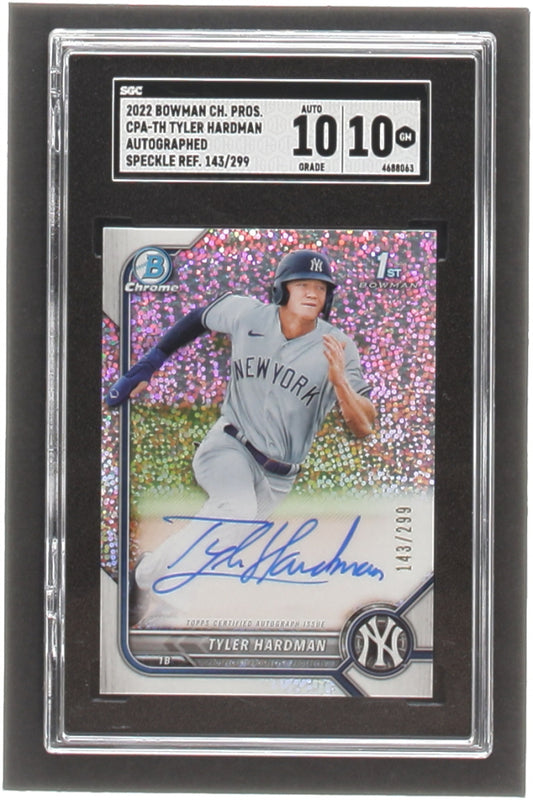 Tyler Hardman 2022 Bowman Chrome Prospect Autographs Speckle Refractors #CPATH (SGC 10) Serially Numbered #143 / 299 - Autograph Graded (SGC) 10 - Rookie Card